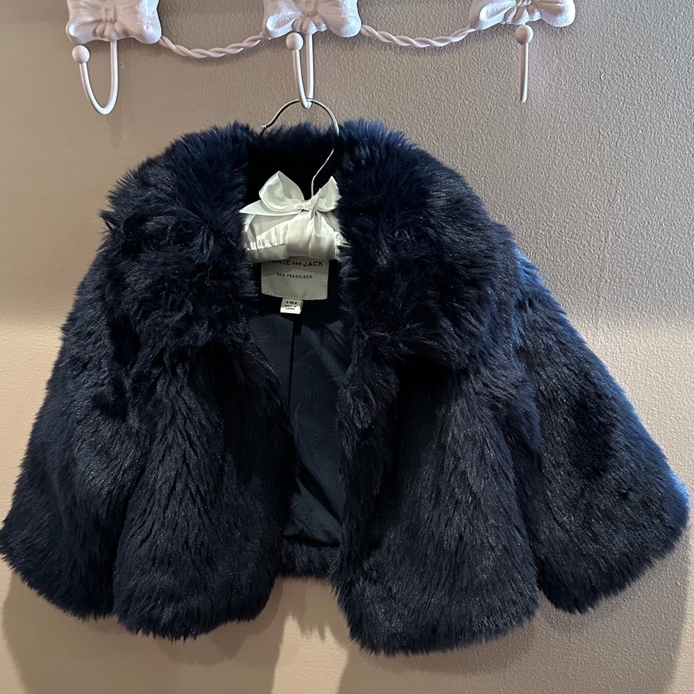 Janie and Jack Navy Faux Fur Coat